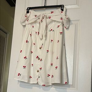 Francesca’s White Off-Shoulder Dress with Cherry Print
